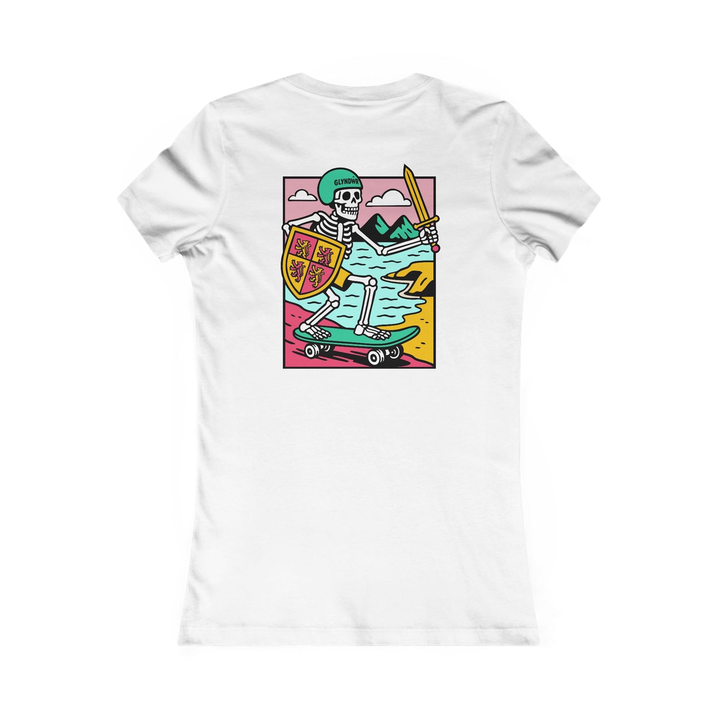Women’s Skeleton Glyndŵr Tee - Beach Skateboard Graphic (Double Sided)