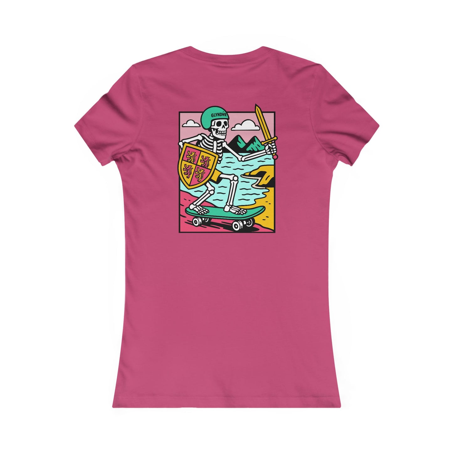 Women’s Skeleton Glyndŵr Tee - Beach Skateboard Graphic (Double Sided)