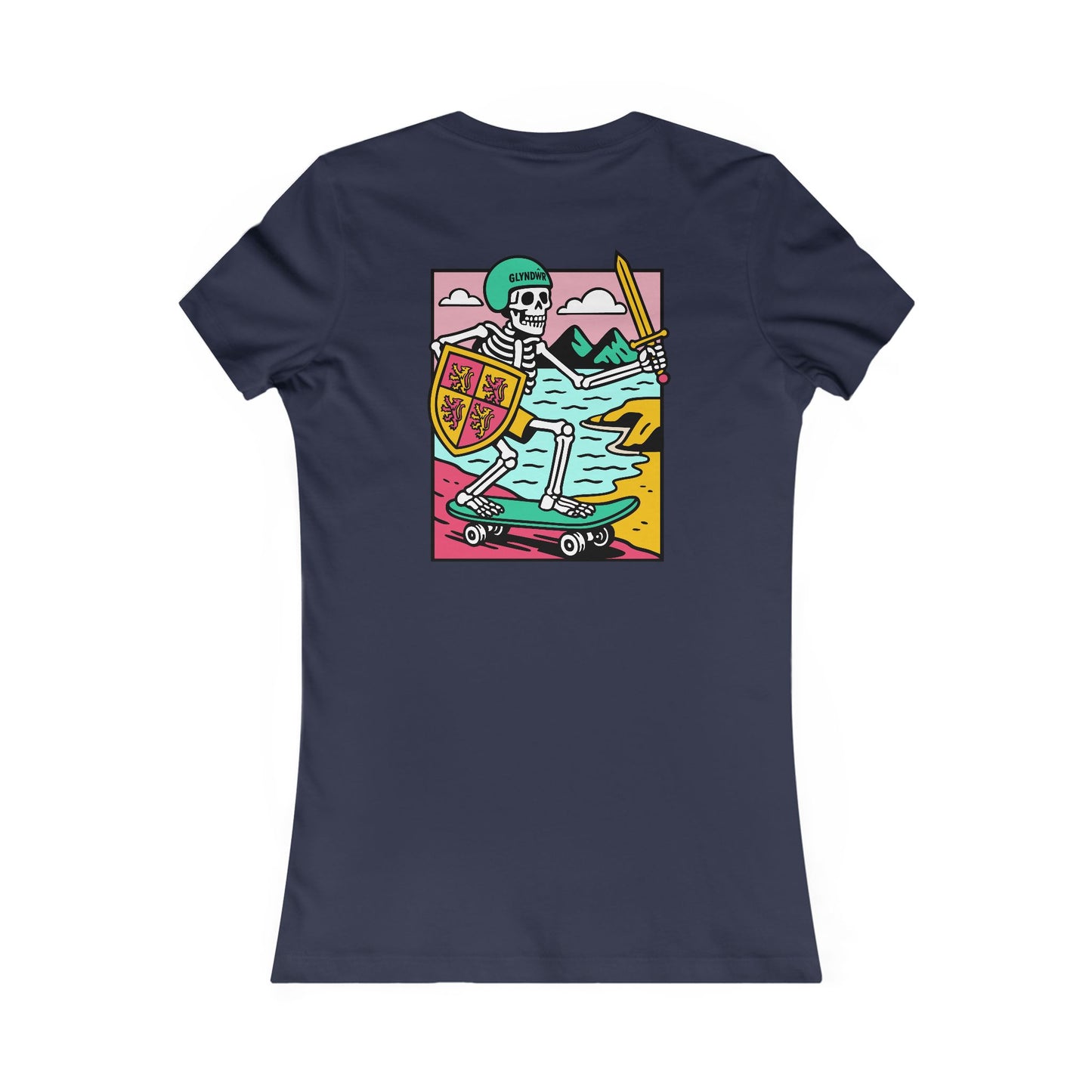 Women’s Skeleton Glyndŵr Tee - Beach Skateboard Graphic (Double Sided)