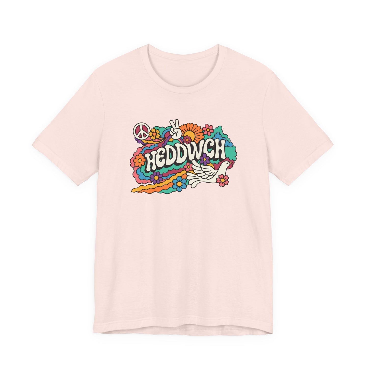"Heddwch" Peace Sign Retro Floral T-Shirt