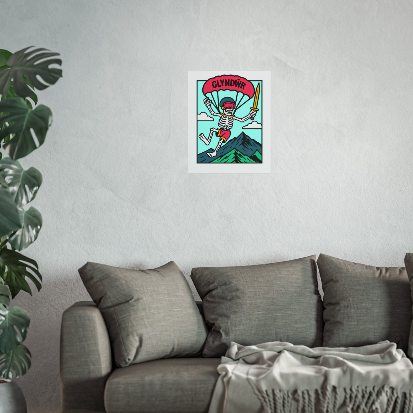 Parachute Skeleton Fine Art Poster – 'Owain Glyndŵr' Adventure Print