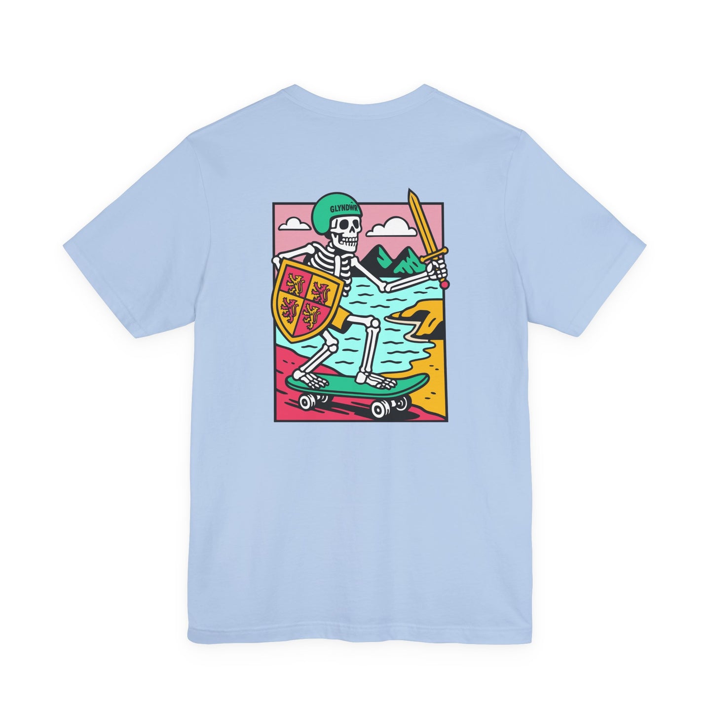 Skeleton Glyndŵr Unisex Skateboarding Tee - Double Sided