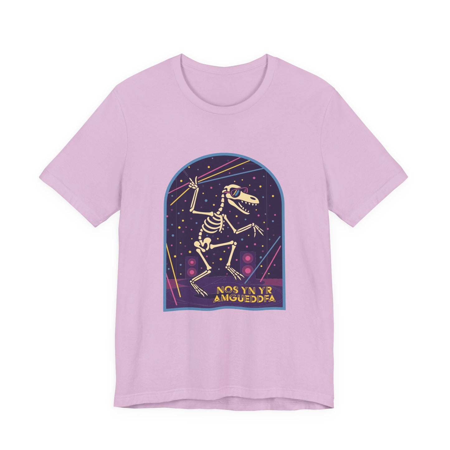 Skeleton Dino Tee – Retro Neon Fossil Graphic T‑Shirt