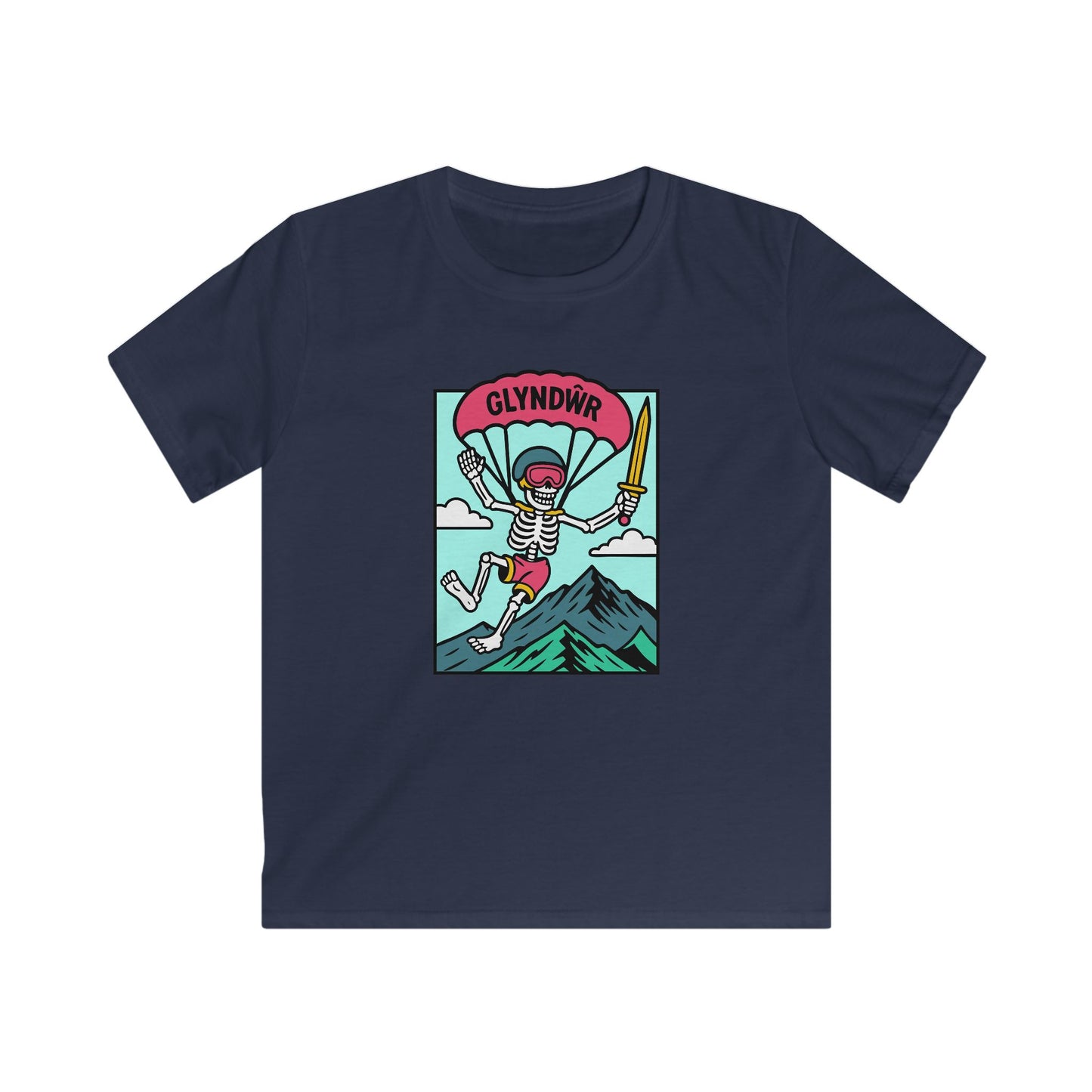 Owain Glyndŵr Parachuting Skeleton T-Shirt (Kids Tee)