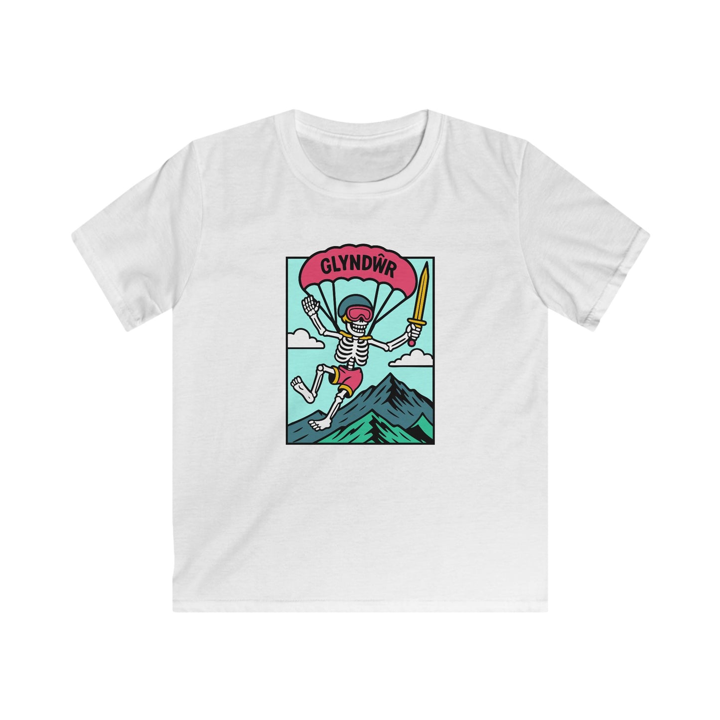 Owain Glyndŵr Parachuting Skeleton T-Shirt (Kids Tee)
