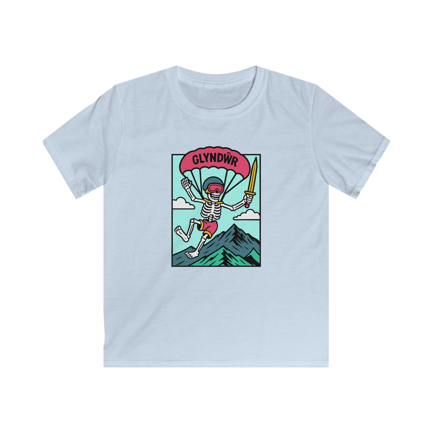 Owain Glyndŵr Parachuting Skeleton T-Shirt (Kids Tee)