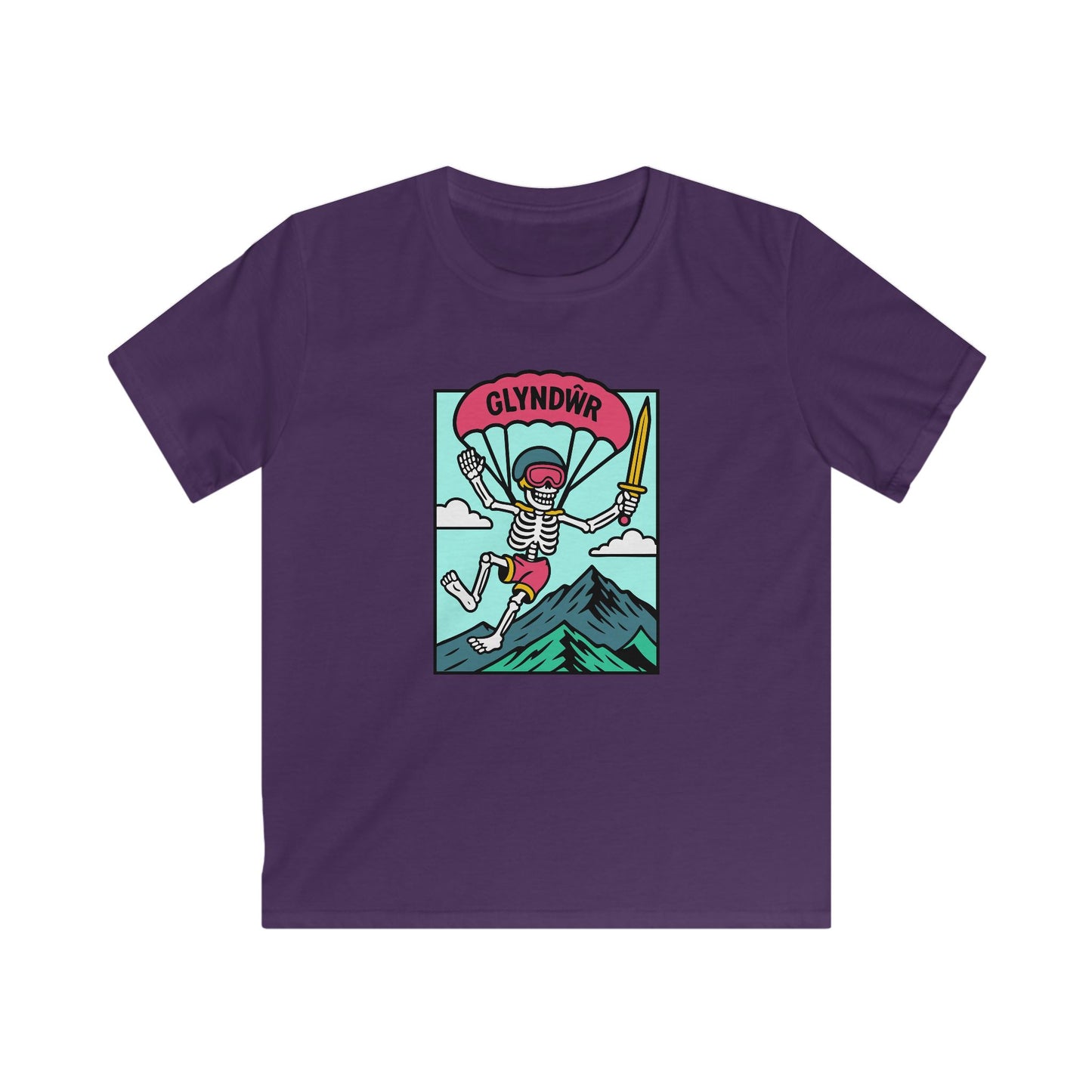 Owain Glyndŵr Parachuting Skeleton T-Shirt (Kids Tee)