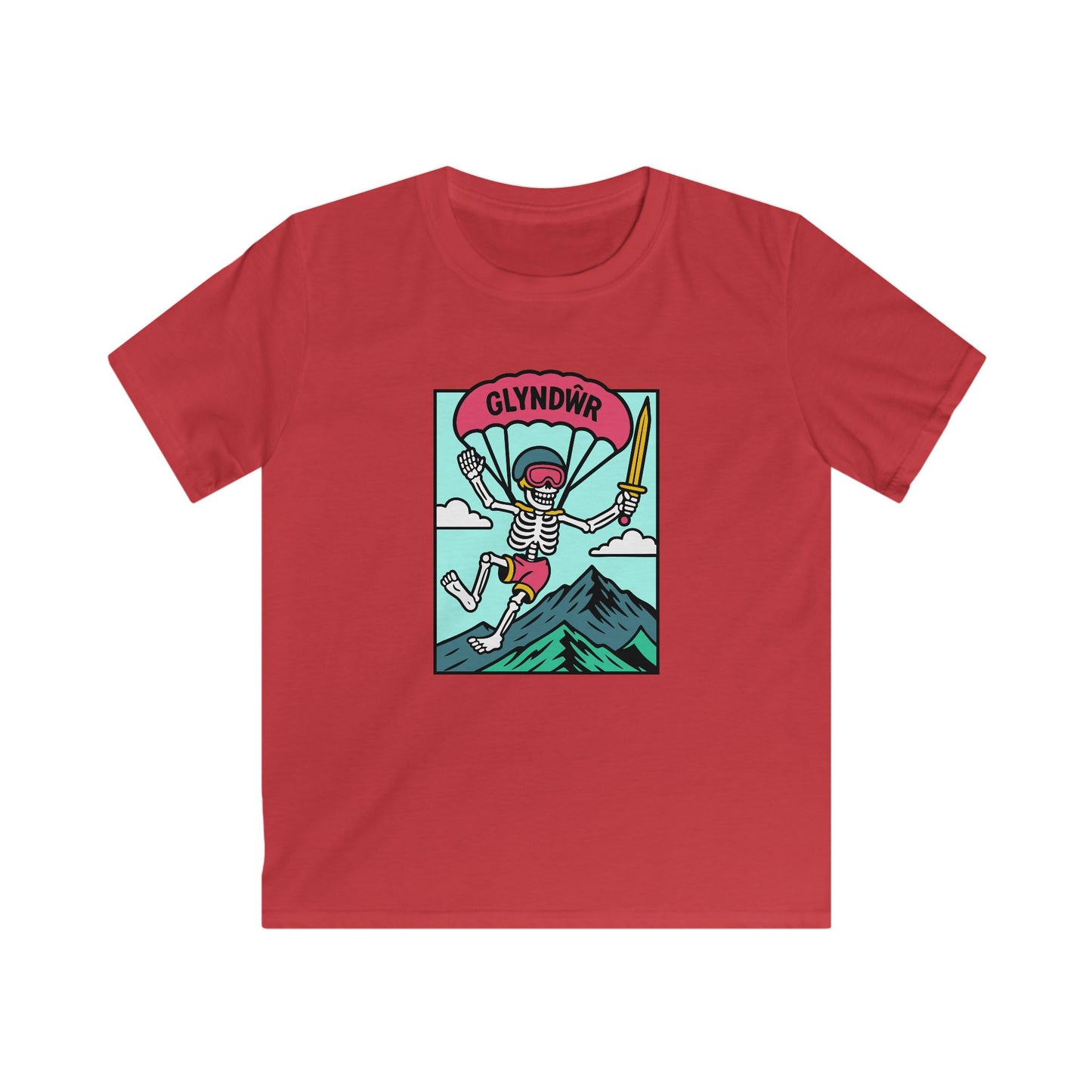 Owain Glyndŵr Parachuting Skeleton T-Shirt (Kids Tee)