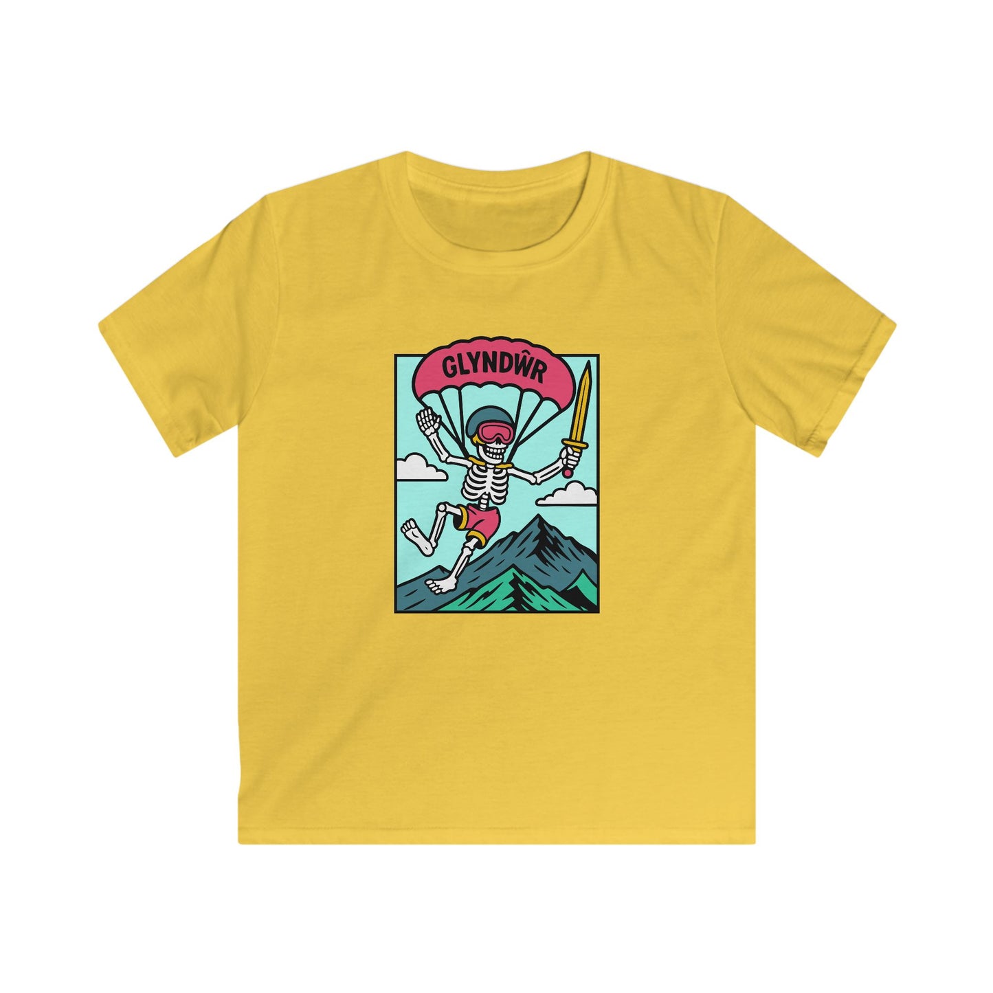 Owain Glyndŵr Parachuting Skeleton T-Shirt (Kids Tee)