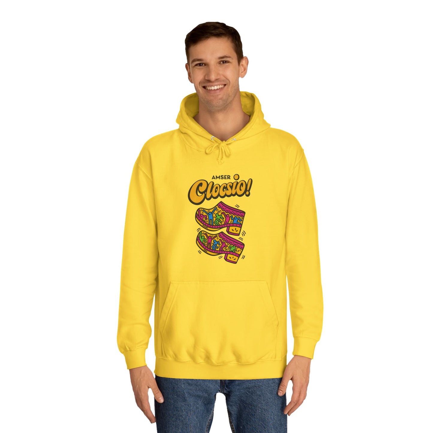 "Amser Clocsio!" Colorful Clogs Graphic Hoodie