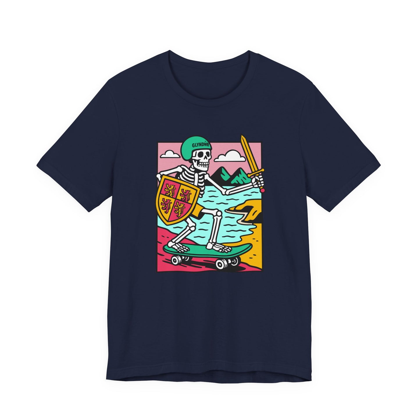 Skeleton Glyndŵr Retro Skateboard T-Shirt (Unisex)