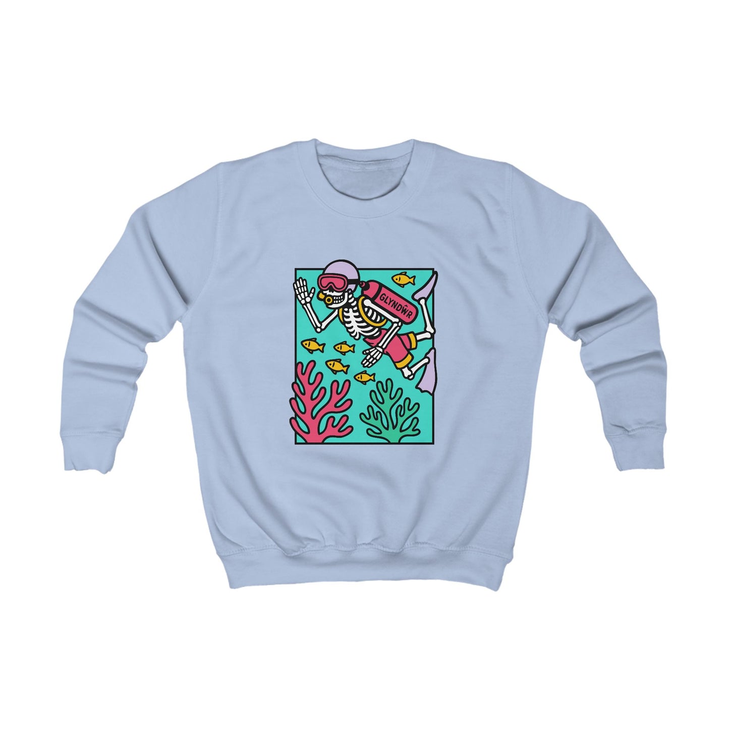 Kids Skeleton Glyndŵr Jumper — Scuba Diver Design
