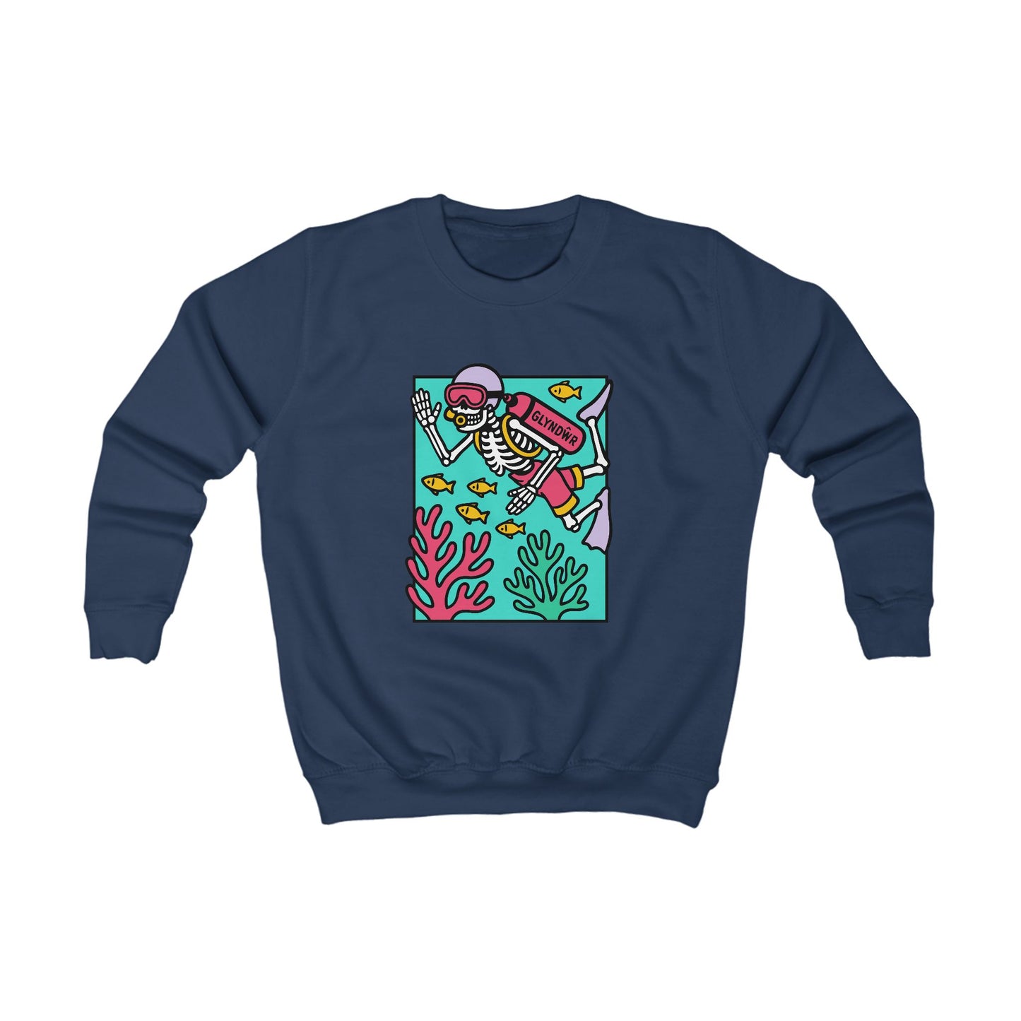 Kids Skeleton Glyndŵr Jumper — Scuba Diver Design