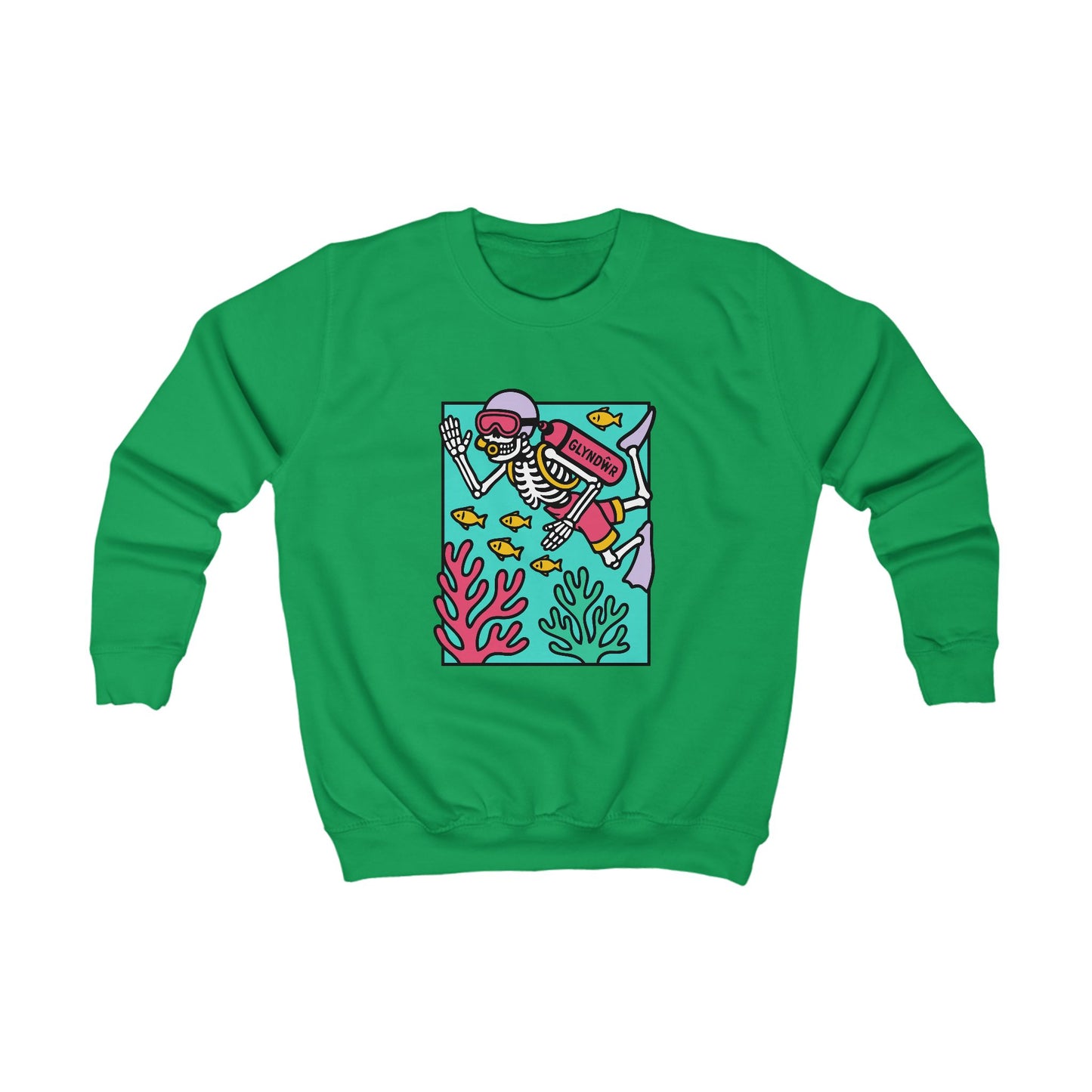 Kids Skeleton Glyndŵr Jumper — Scuba Diver Design