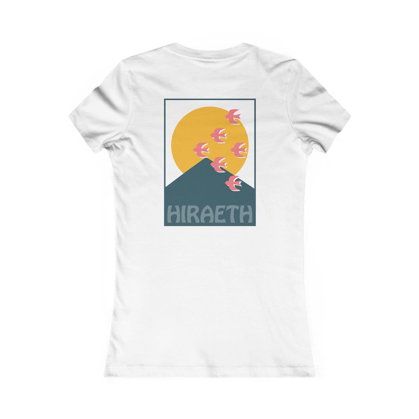 Women's Hiraeth Graphic Tee - Mountain Sunrise with Flying Swallows (Double Sided)