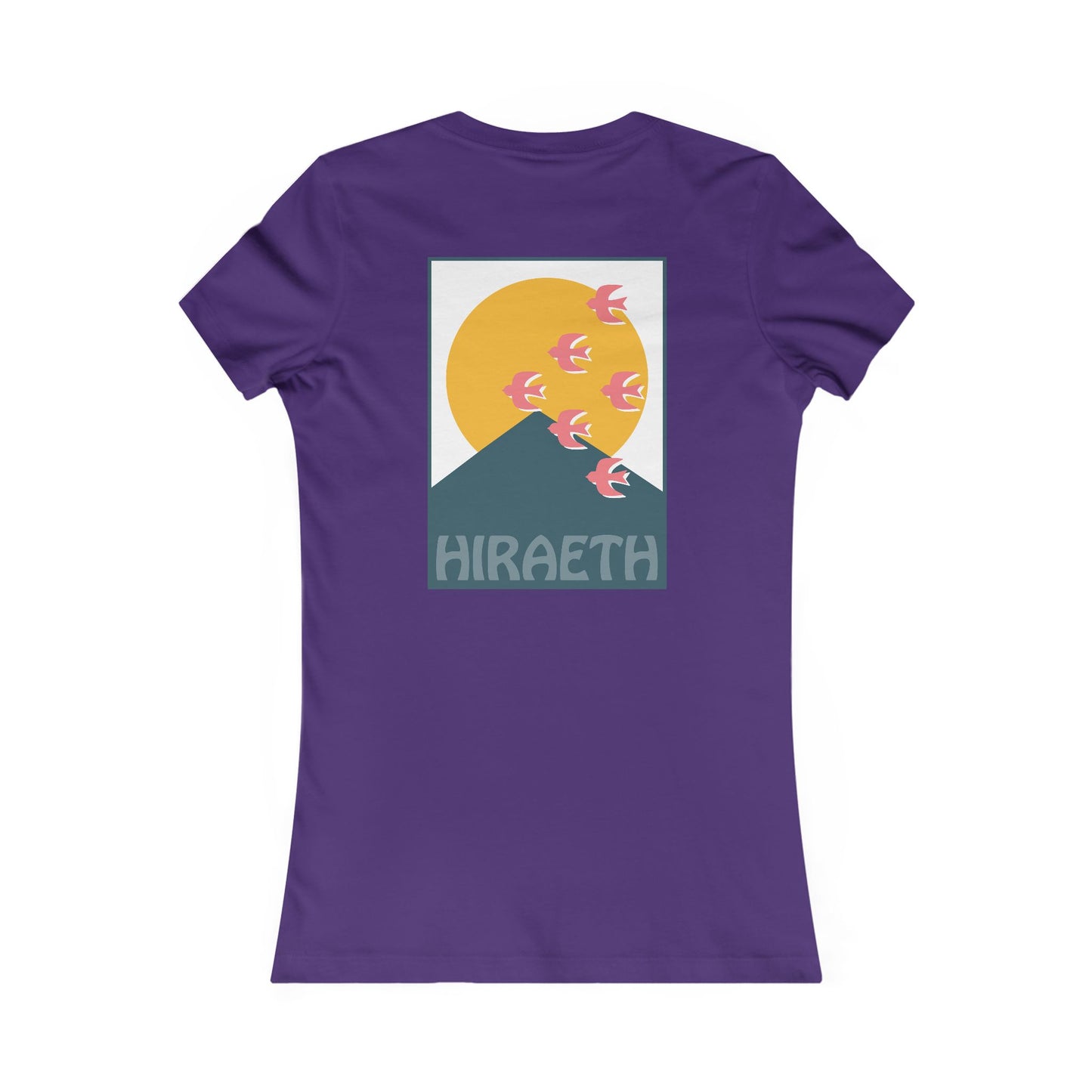 Women's Hiraeth Graphic Tee - Mountain Sunrise with Flying Swallows (Double Sided)