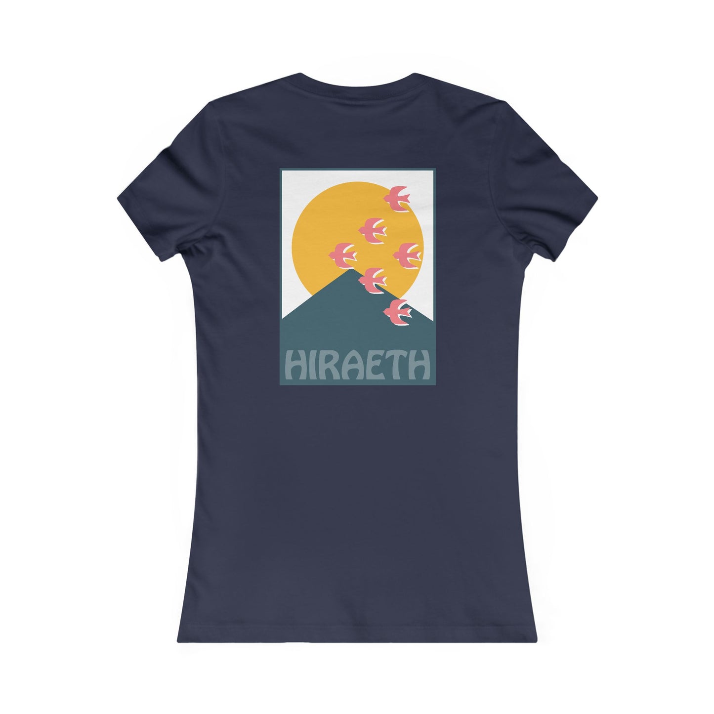 Women's Hiraeth Graphic Tee - Mountain Sunrise with Flying Swallows (Double Sided)