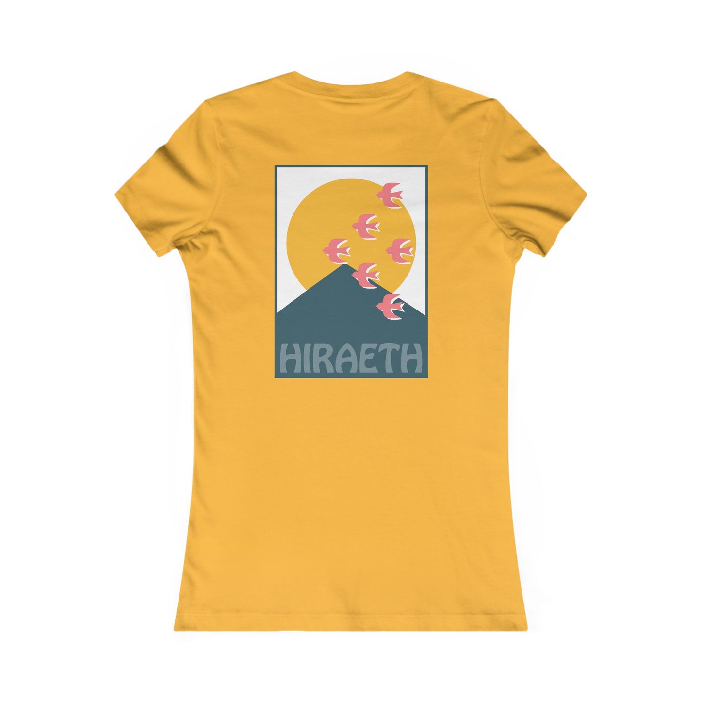 Women's Hiraeth Graphic Tee - Mountain Sunrise with Flying Swallows (Double Sided)