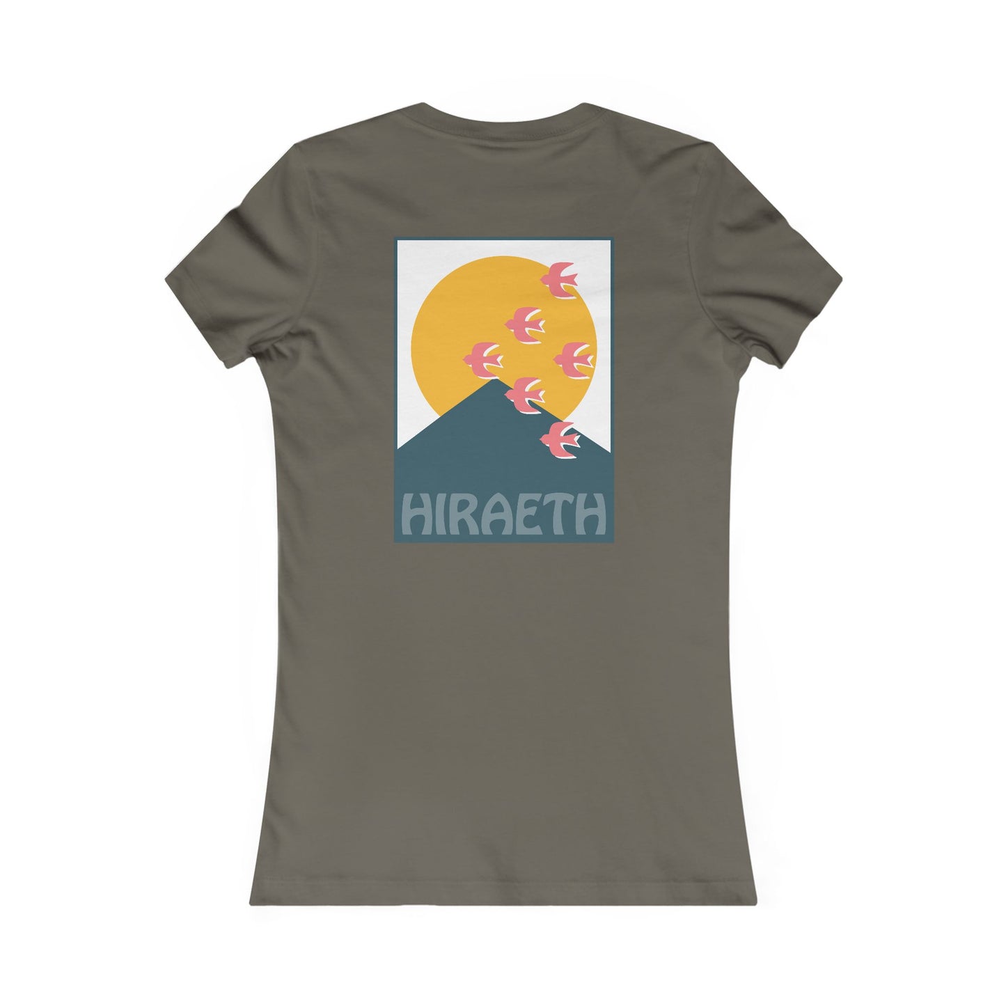 Women's Hiraeth Graphic Tee - Mountain Sunrise with Flying Swallows (Double Sided)