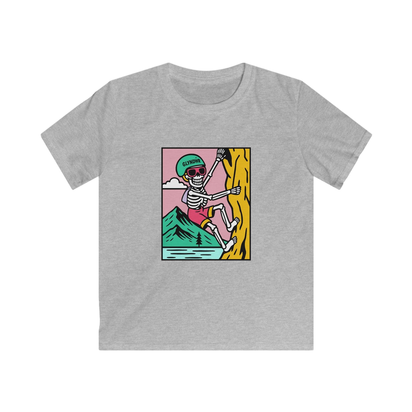 Kids Climbing Skeleton Glyndŵr T-Shirt – Retro Mountain Adventure Shirt