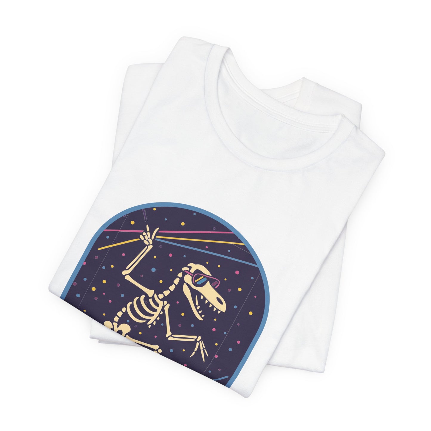Skeleton Dino Tee – Retro Neon Fossil Graphic T‑Shirt