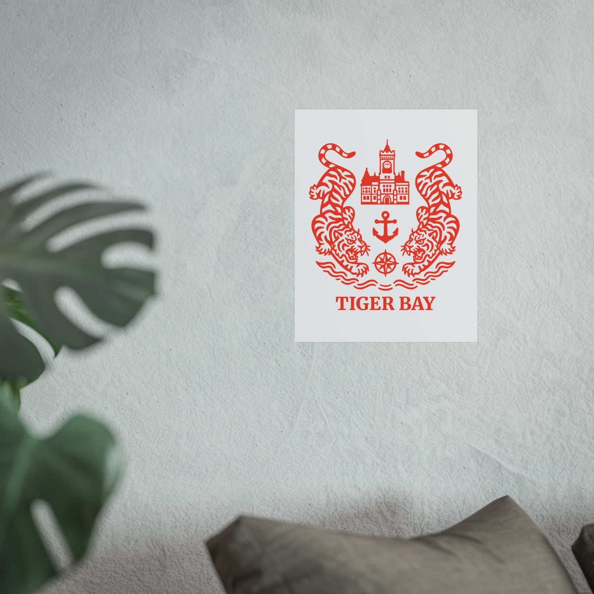 Vintage Tiger Bay (Cardiff) Fine Art Poster — Nautical Crest With Twin Tigers