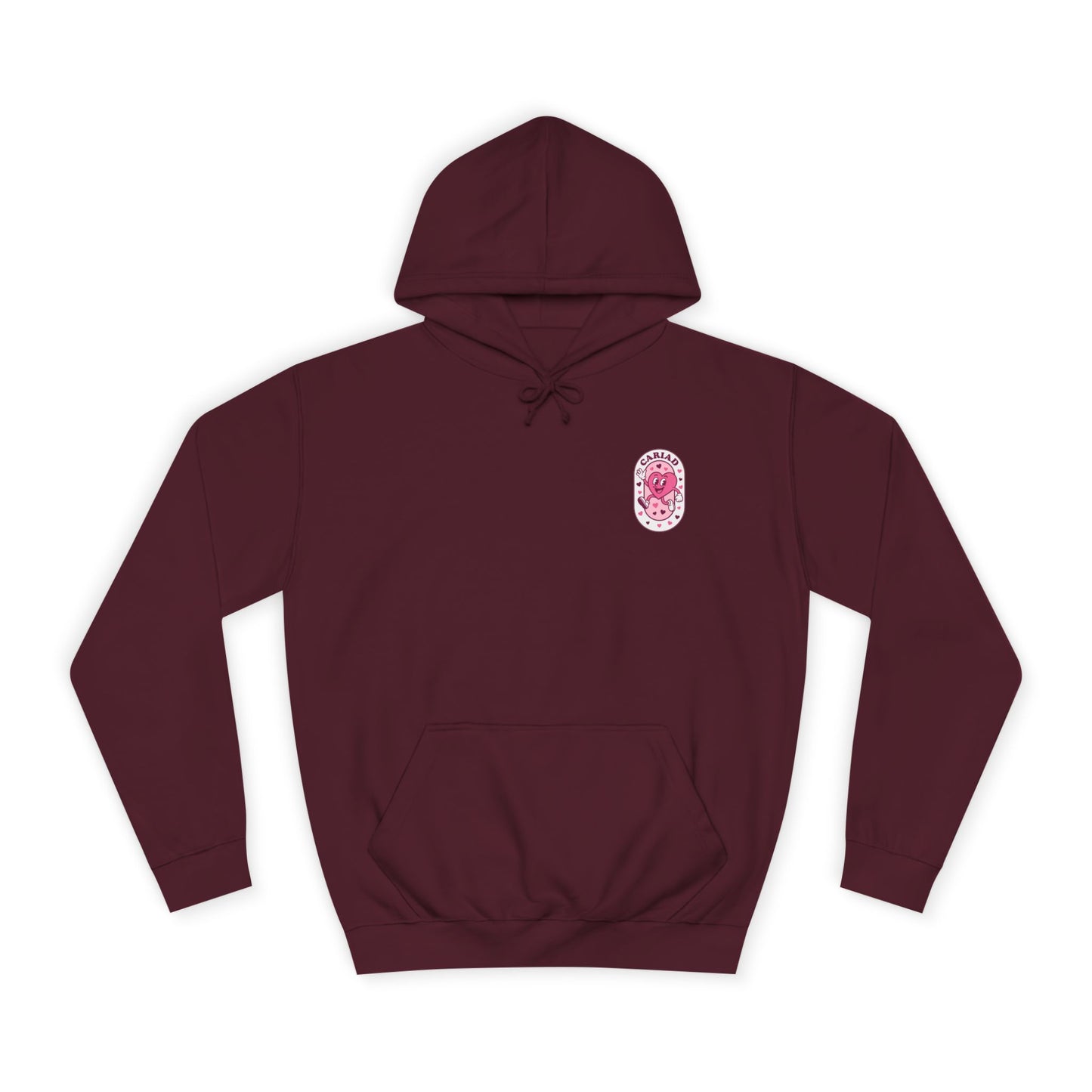 College Hoodie with Pink Floral Crest – Vintage Campus Logo Pullover