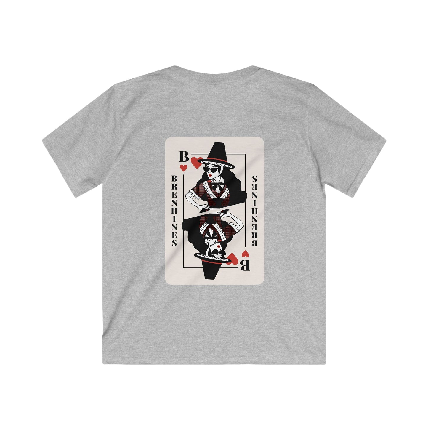 Kids 'Brenhines' T-Shirt - Welsh Queen of Hearts Playing Card Graphic Tee (Double Sided)