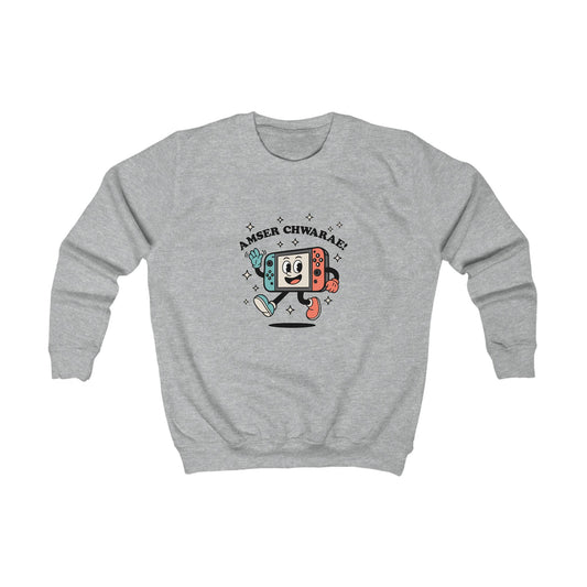 Kids Welsh Gamer Jumper "Amser Chwarae" Cute Retro Switch Style Character