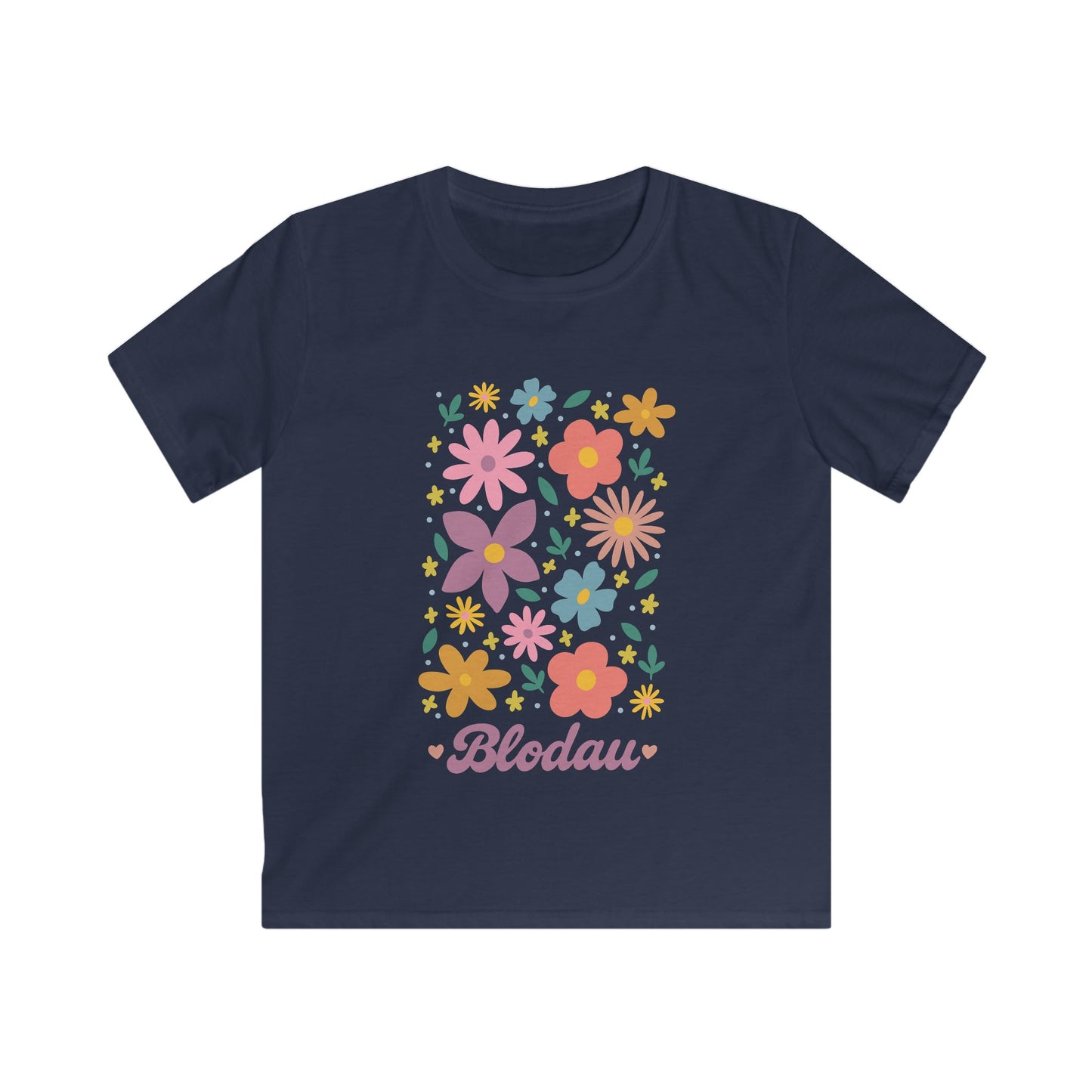 Kids "Blodau" T-Shirt — Colourful Retro Flower Graphic