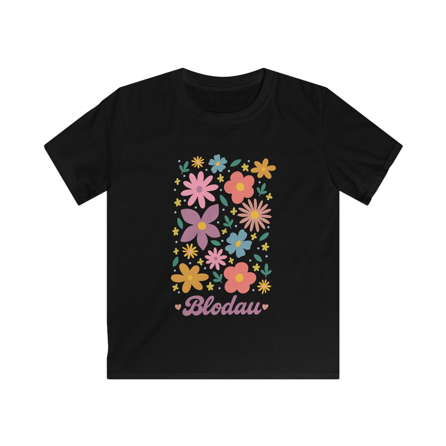 Kids "Blodau" T-Shirt — Colourful Retro Flower Graphic