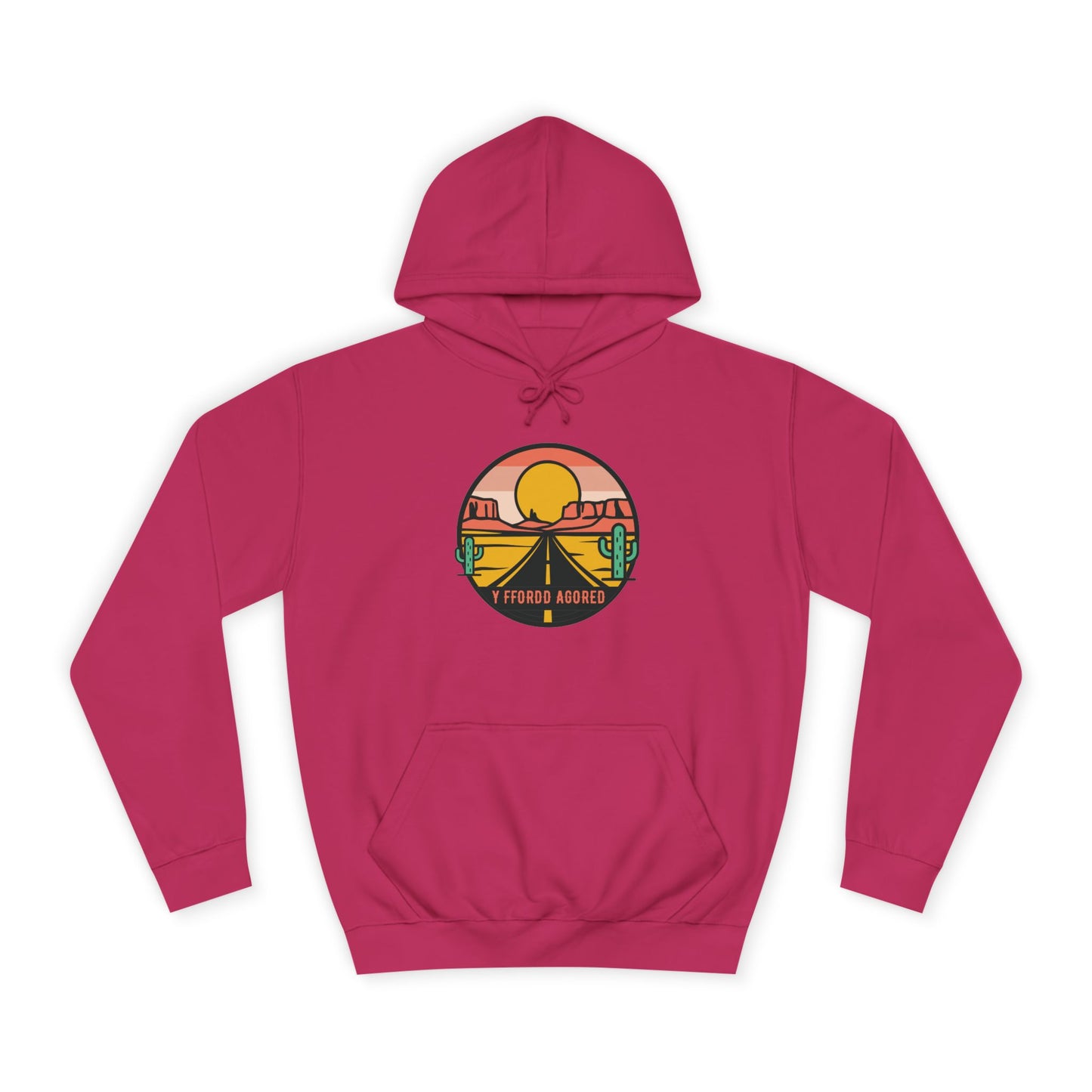Retro Sunset Road Trip Unisex Hoodie - 'Y Ffordd Agored'