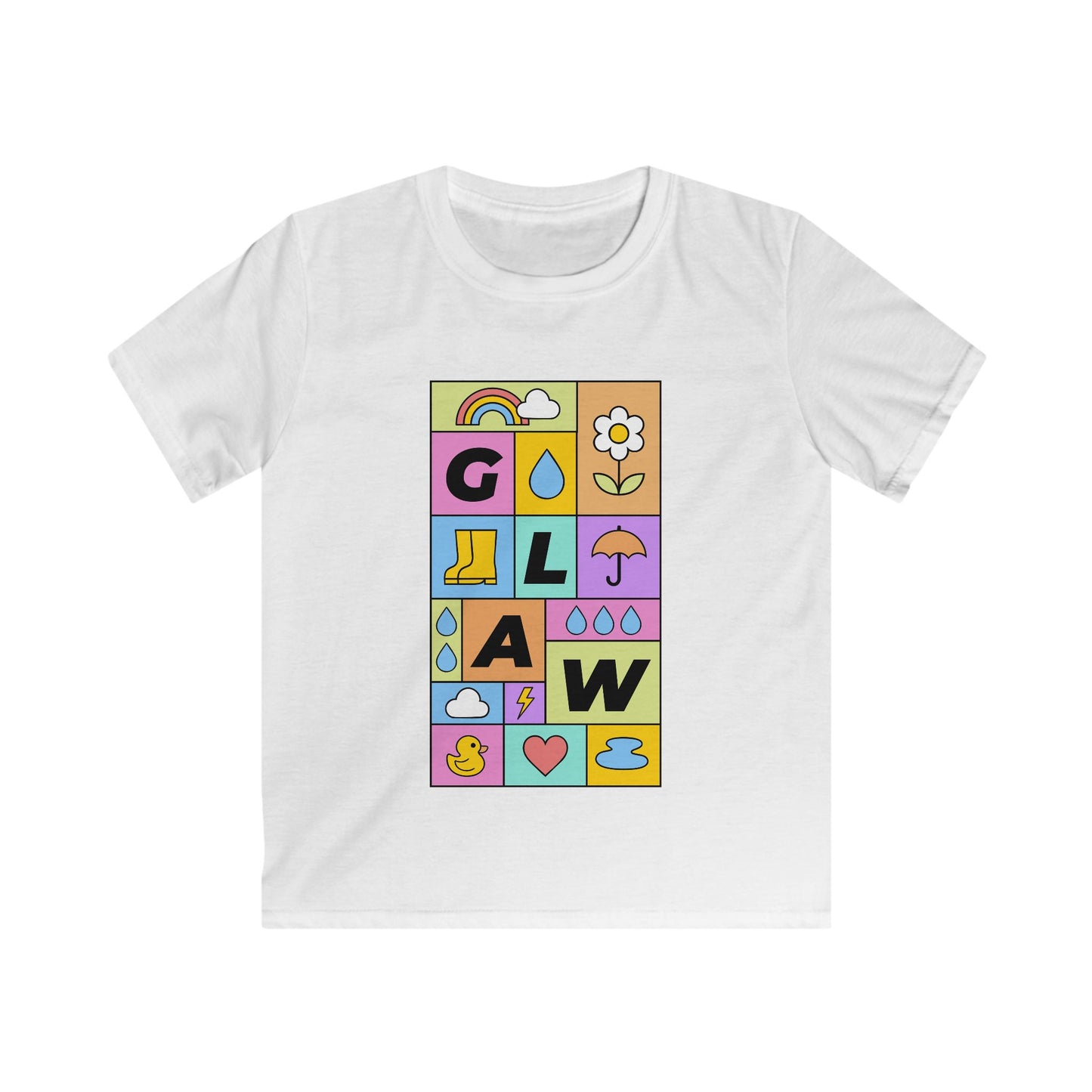 Kids Colourful 'Glaw' Patchwork Graphic T-Shirt - Rain Tee
