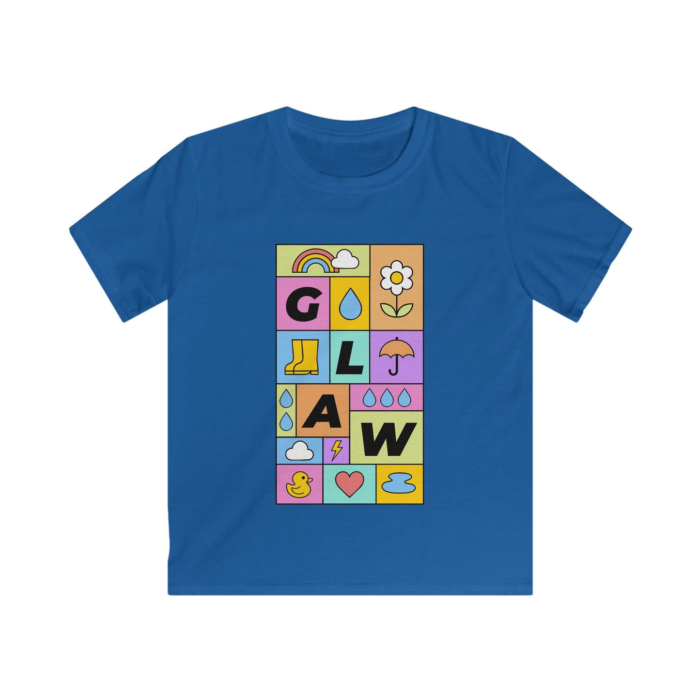 Kids Colourful 'Glaw' Patchwork Graphic T-Shirt - Rain Tee