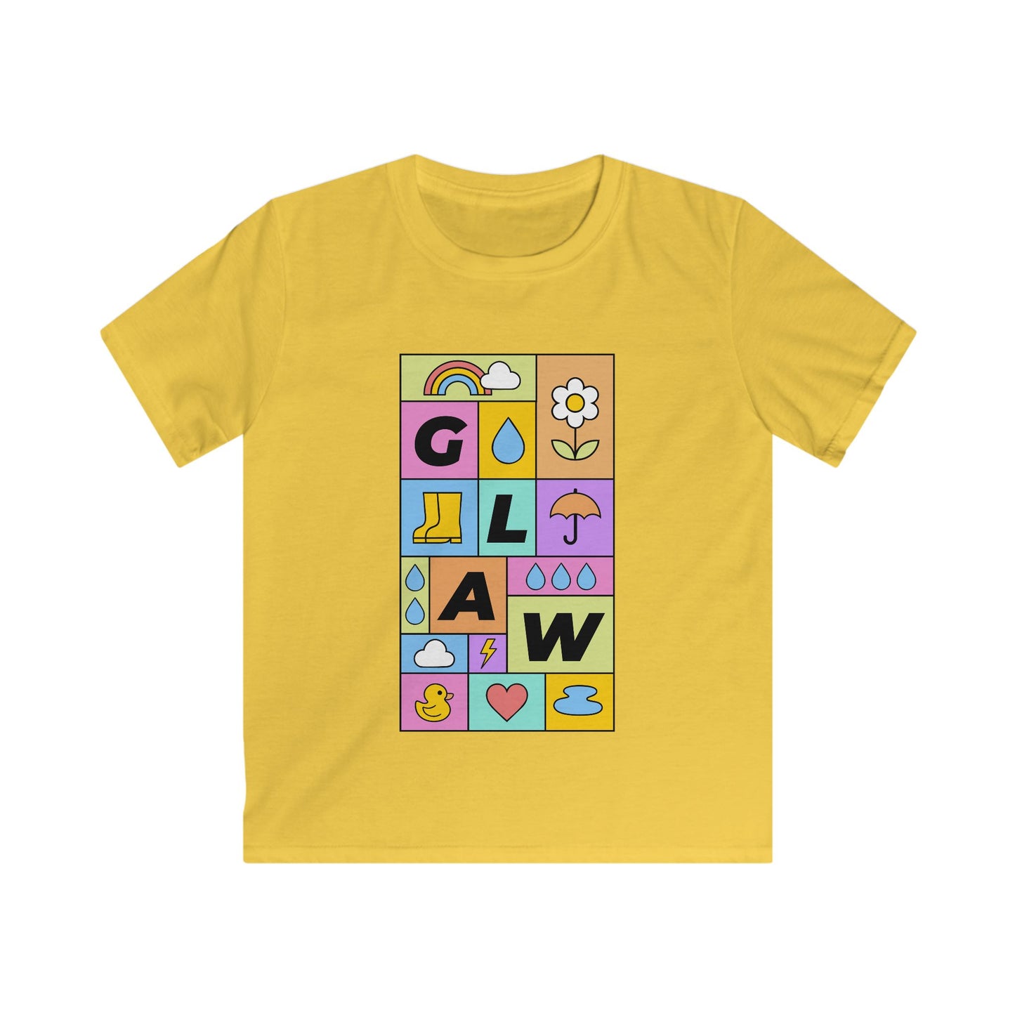 Kids Colourful 'Glaw' Patchwork Graphic T-Shirt - Rain Tee