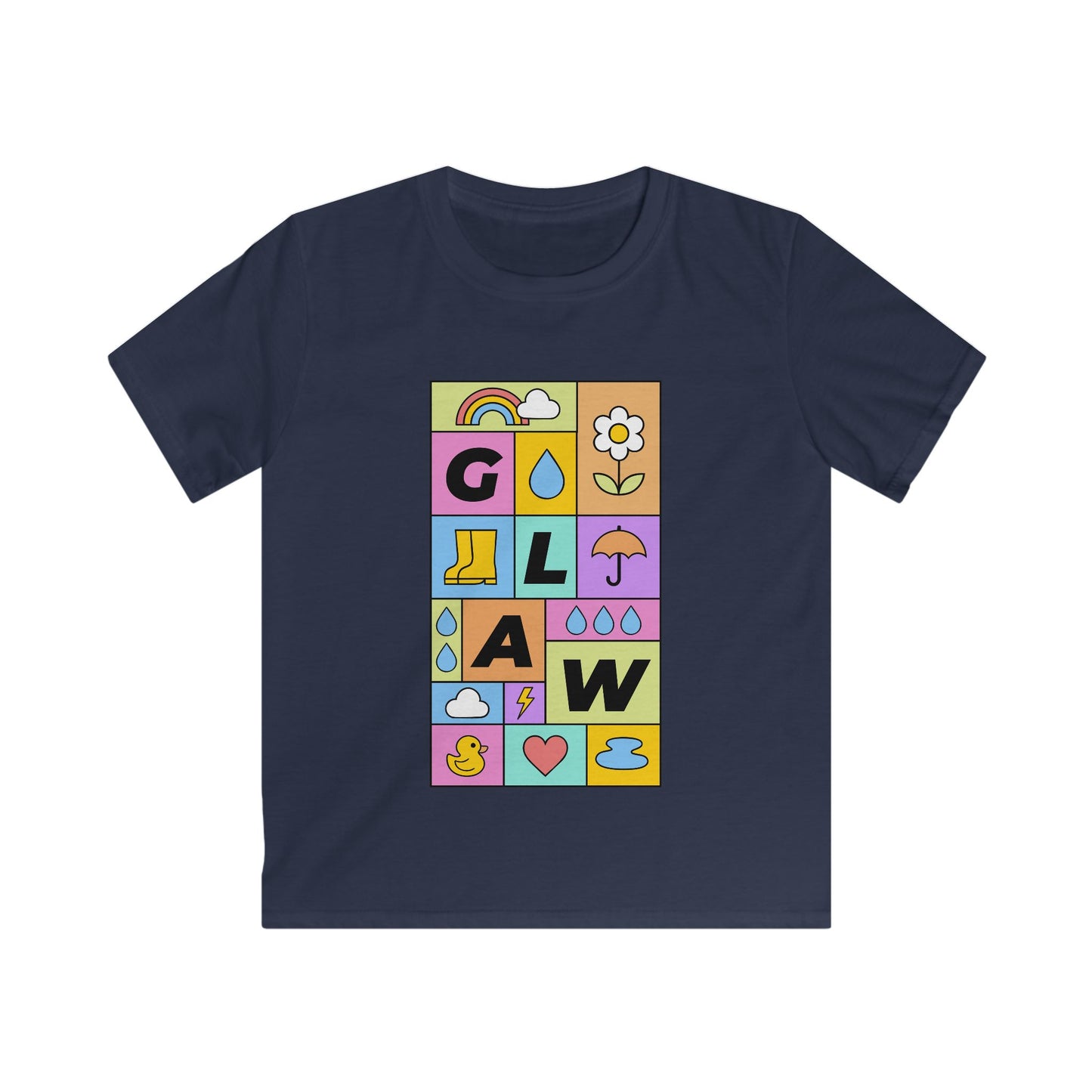 Kids Colourful 'Glaw' Patchwork Graphic T-Shirt - Rain Tee