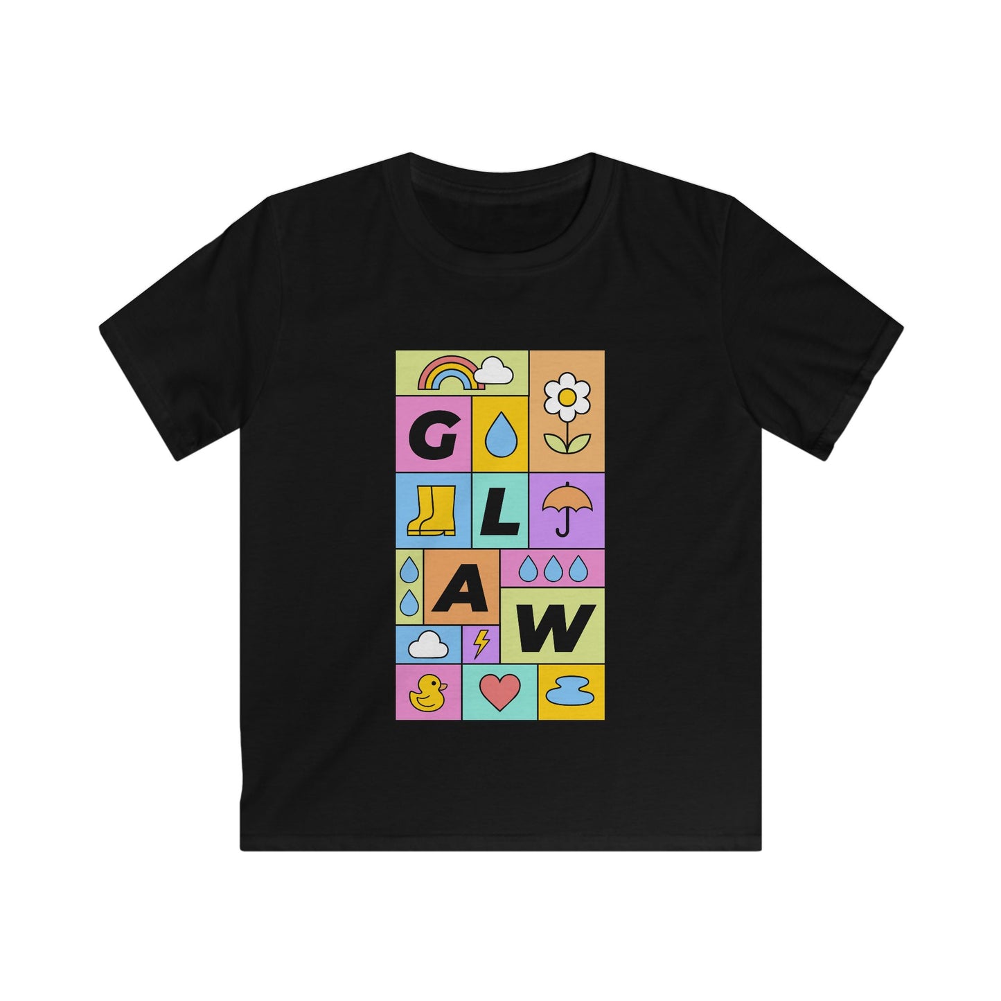Kids Colourful 'Glaw' Patchwork Graphic T-Shirt - Rain Tee