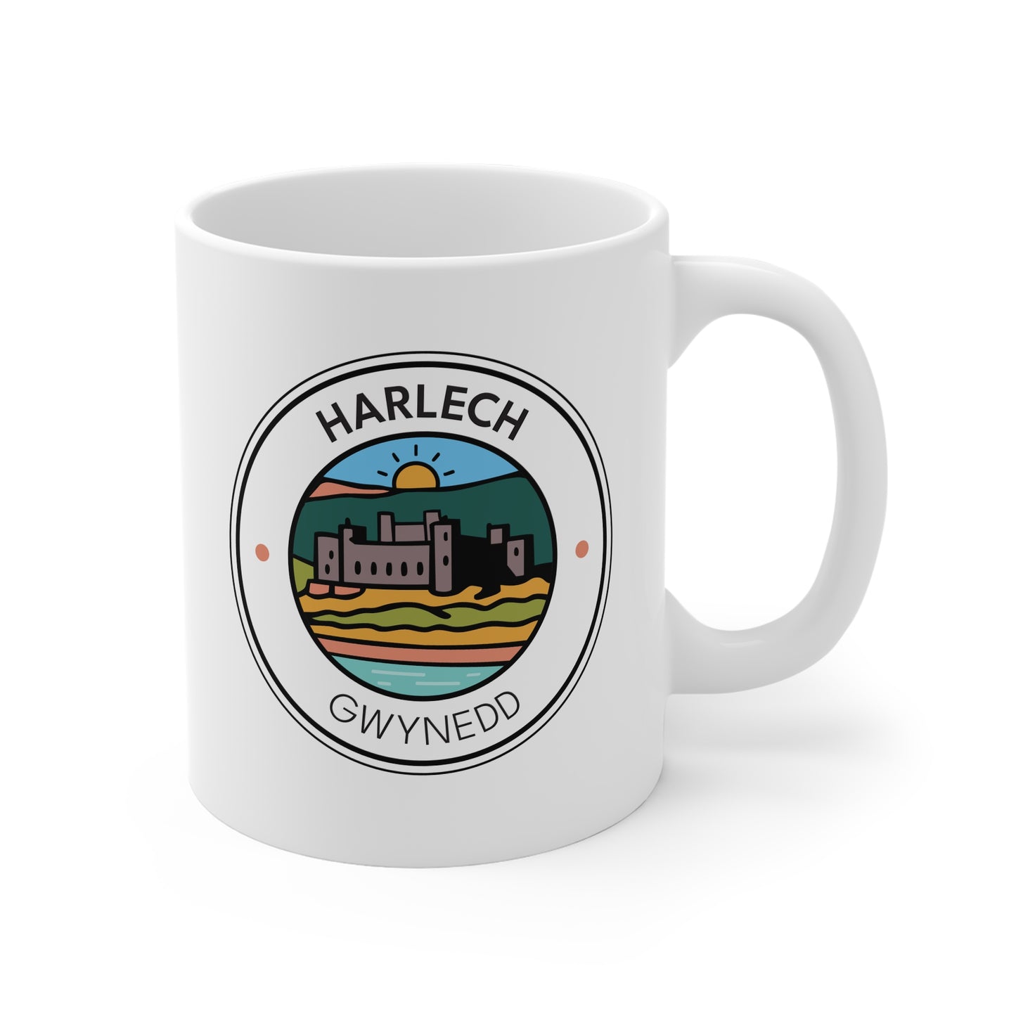 Harlech Castle Mug - Flat, Minimalist Graphic Postcard-Style