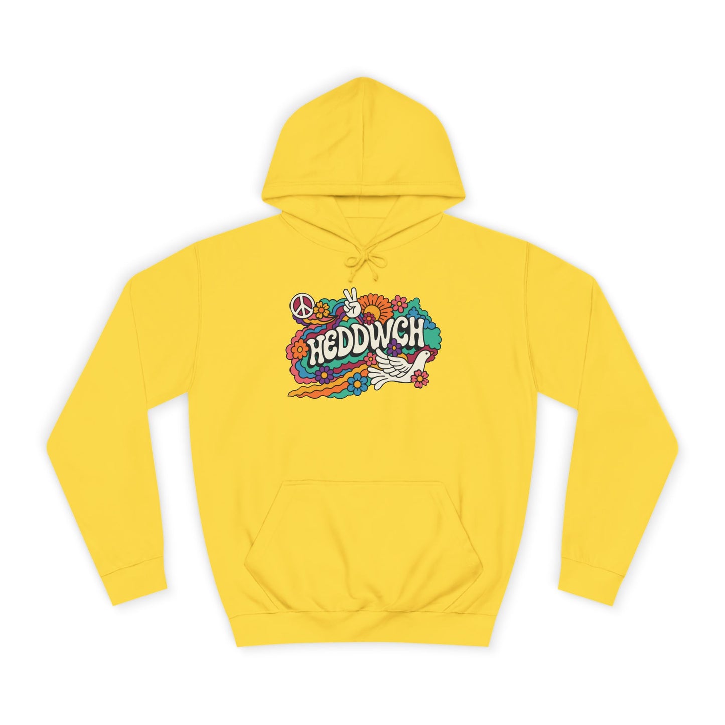 'Heddwch' Retro Unisex Hoodie - Peace Hooded Top