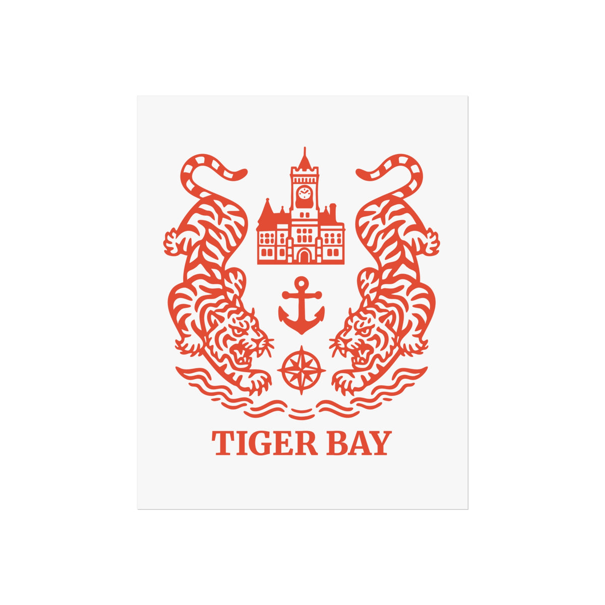 Vintage Tiger Bay (Cardiff) Fine Art Poster — Nautical Crest With Twin Tigers