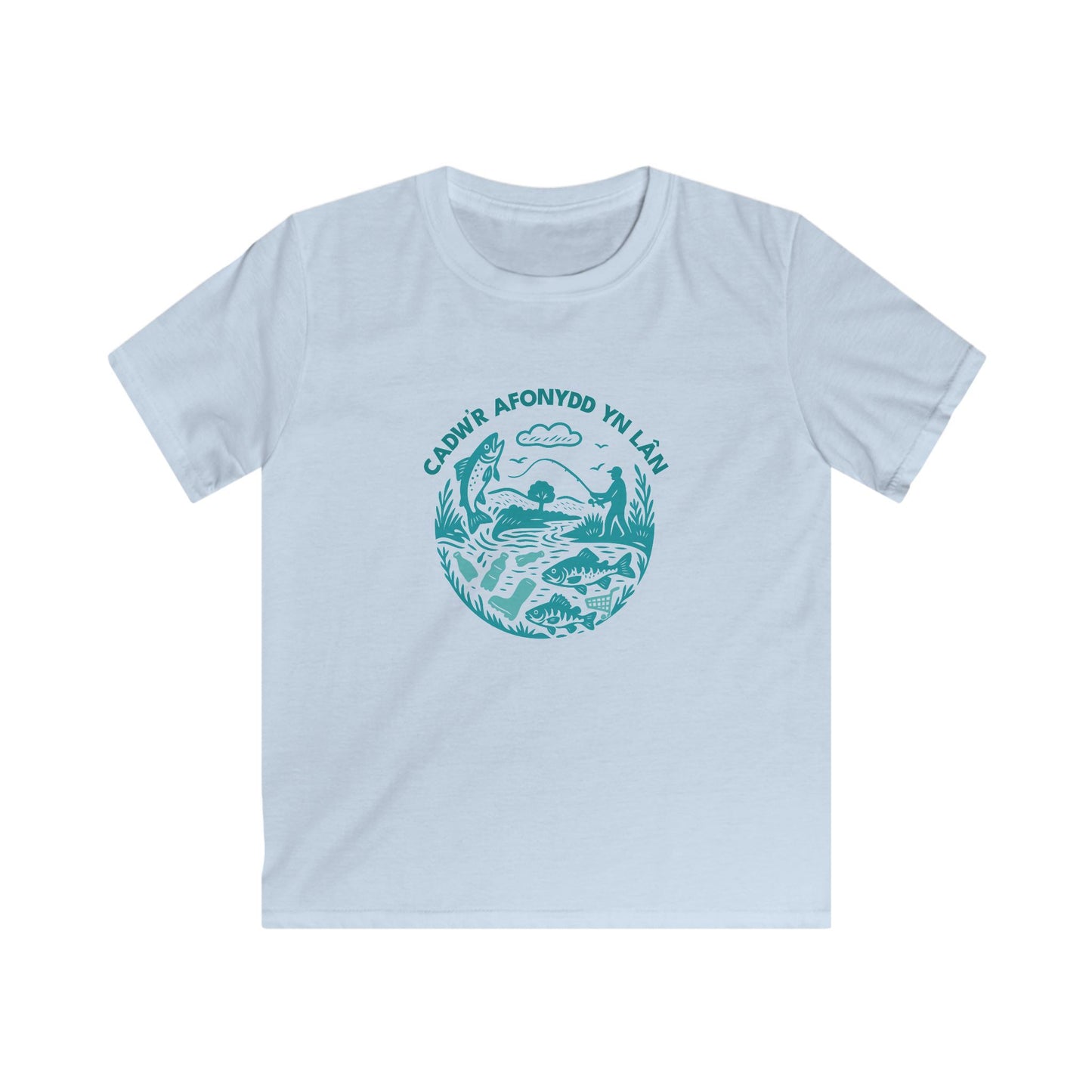 Kids River Conservation T‑Shirt - 'Cadw'r Afonydd Yn Lân' - Welsh River Nature Tee