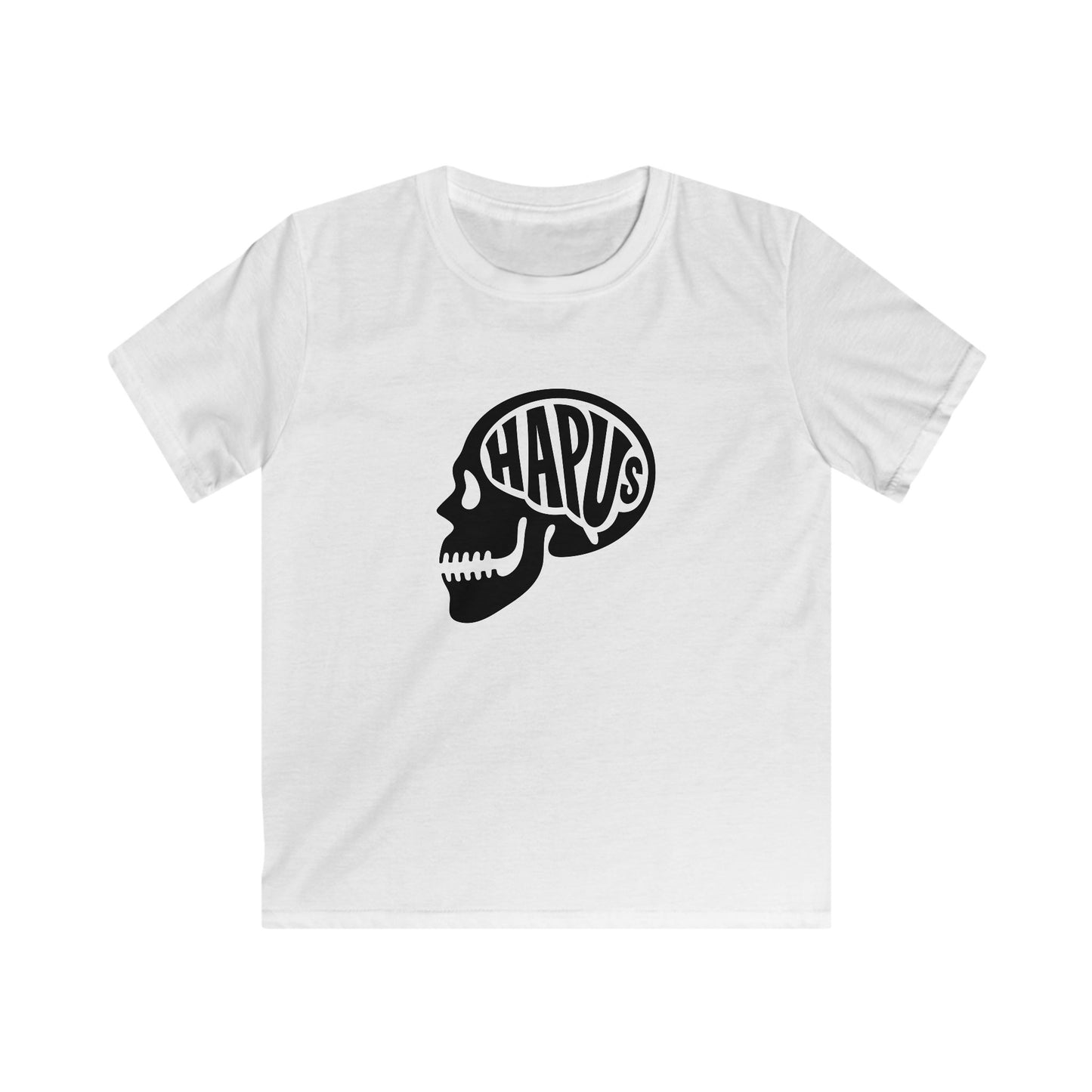 Hapus Kids T‑Shirt — Black Skull, Happy Brain - Welsh Graphic Tee