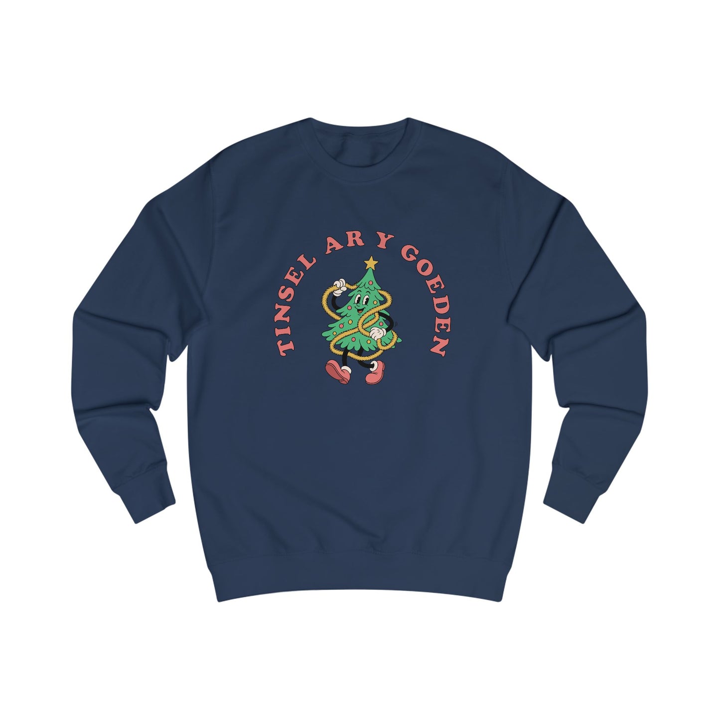 Tinsel Ar Y Goeden Christmas Jumper (Unisex) - Vintage Cartoon Design