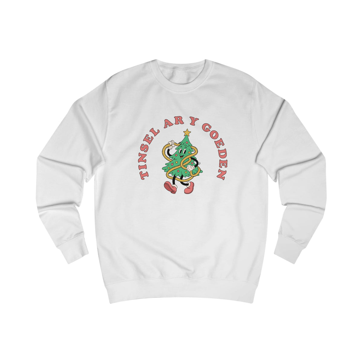Tinsel Ar Y Goeden Christmas Jumper (Unisex) - Vintage Cartoon Design