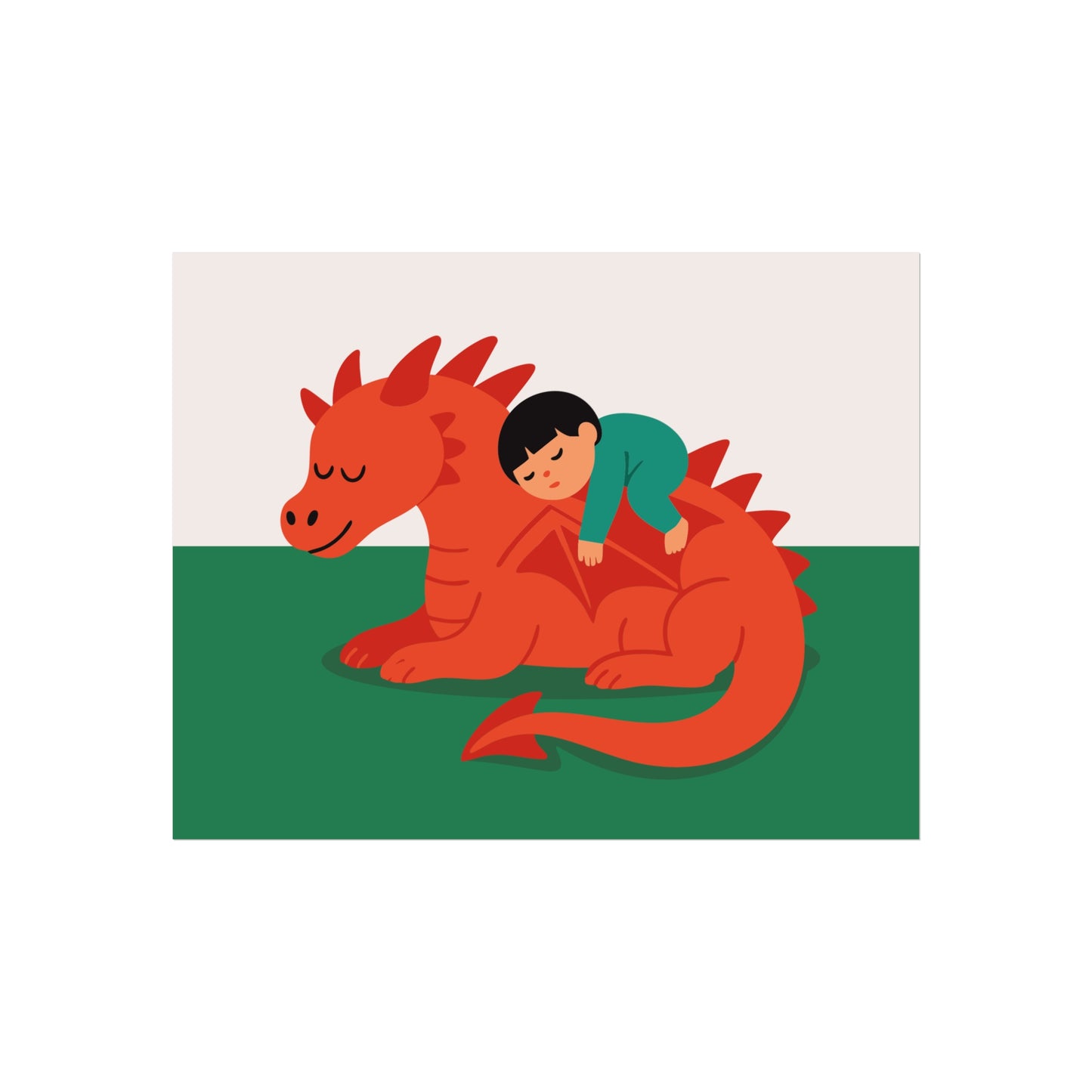 Sleeping Child & Dragon – Welsh Flag Inspired Scandi Nursery Poster
