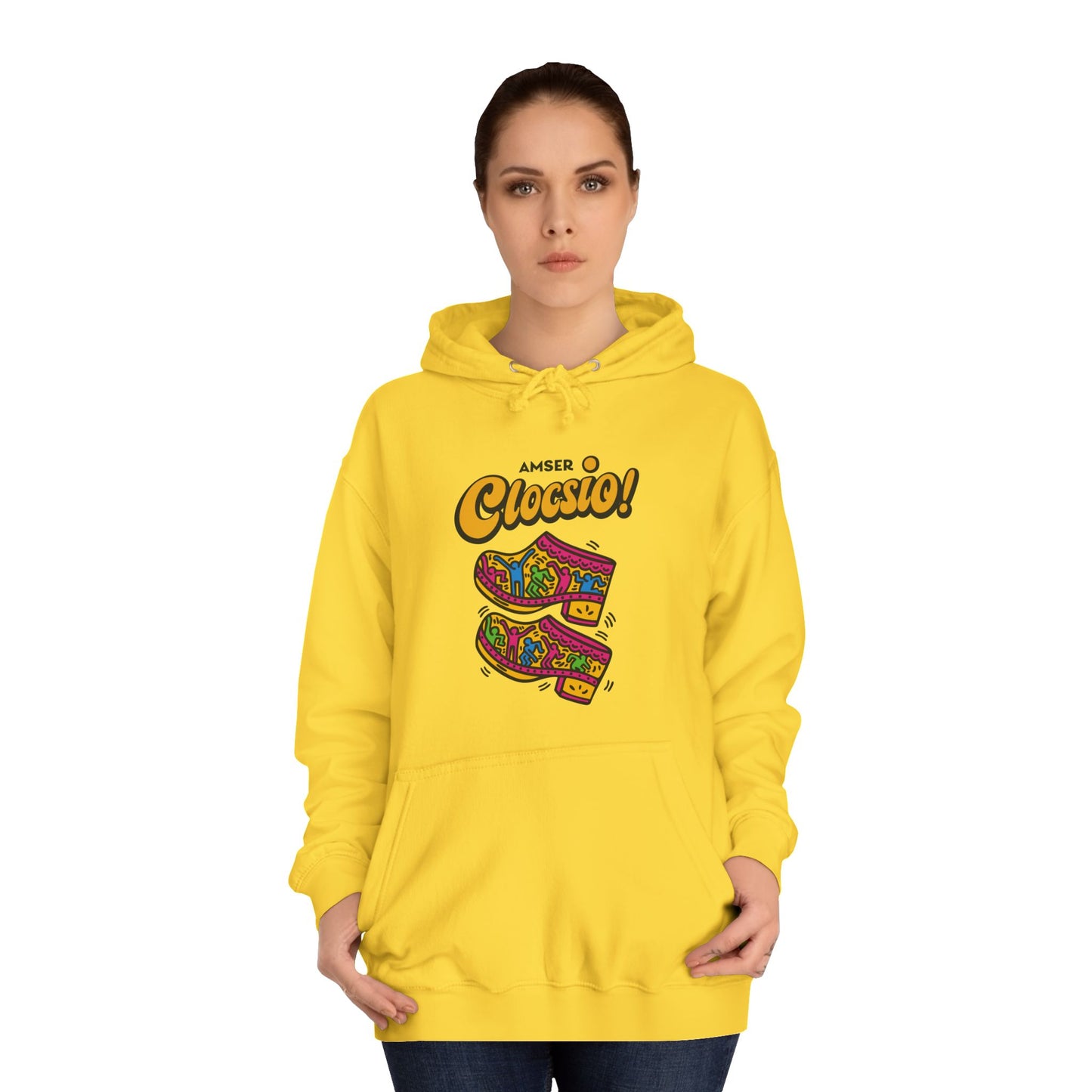 "Amser Clocsio!" Colorful Clogs Graphic Hoodie