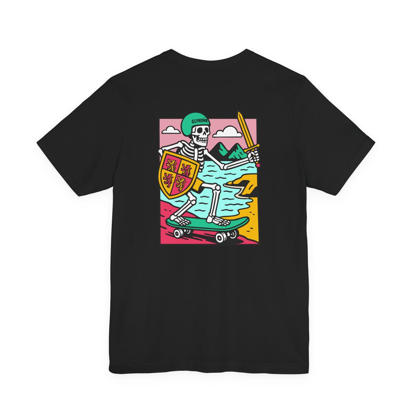 Skeleton Glyndŵr Unisex Skateboarding Tee - Double Sided