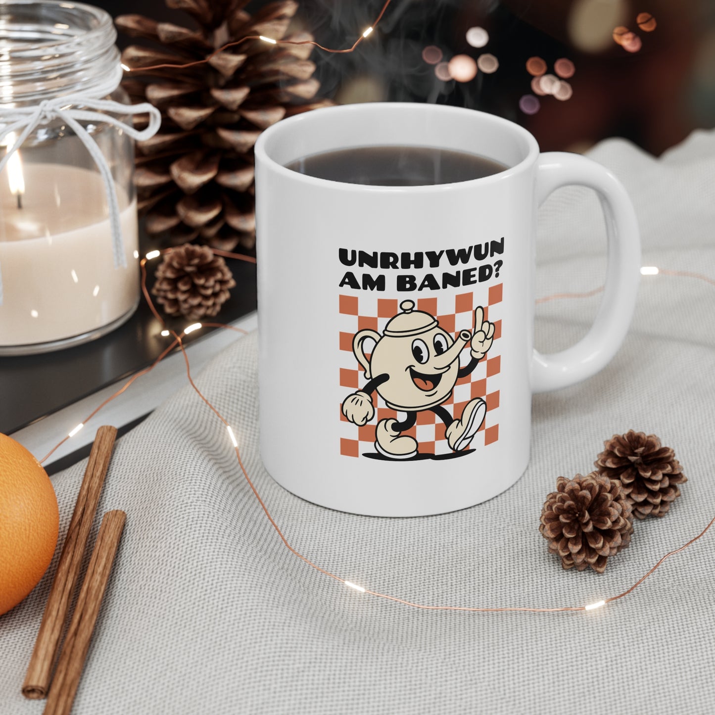 'Unrhywun Am Baned?' Vintage Teapot Mug
