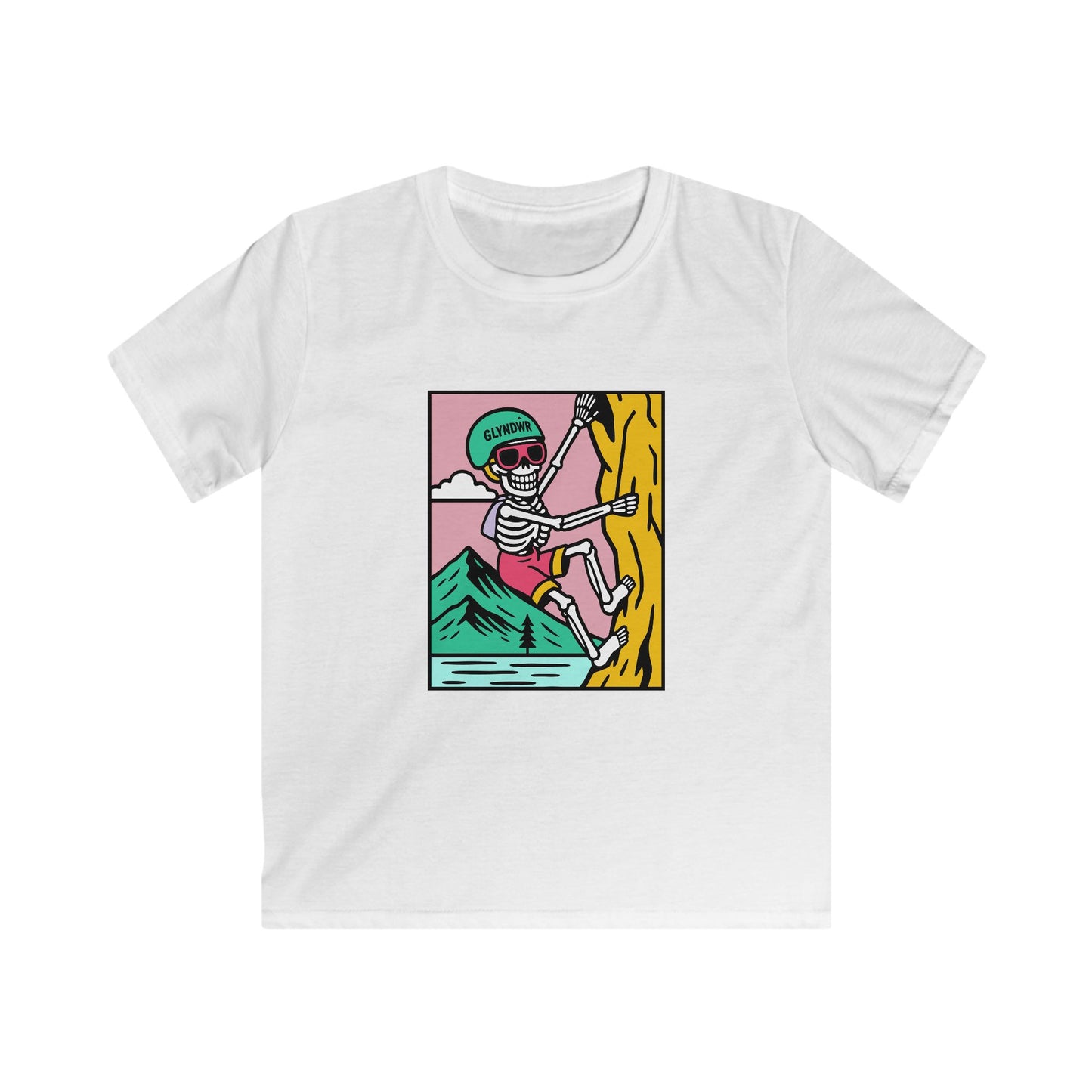 Kids Climbing Skeleton Glyndŵr T-Shirt – Retro Mountain Adventure Shirt