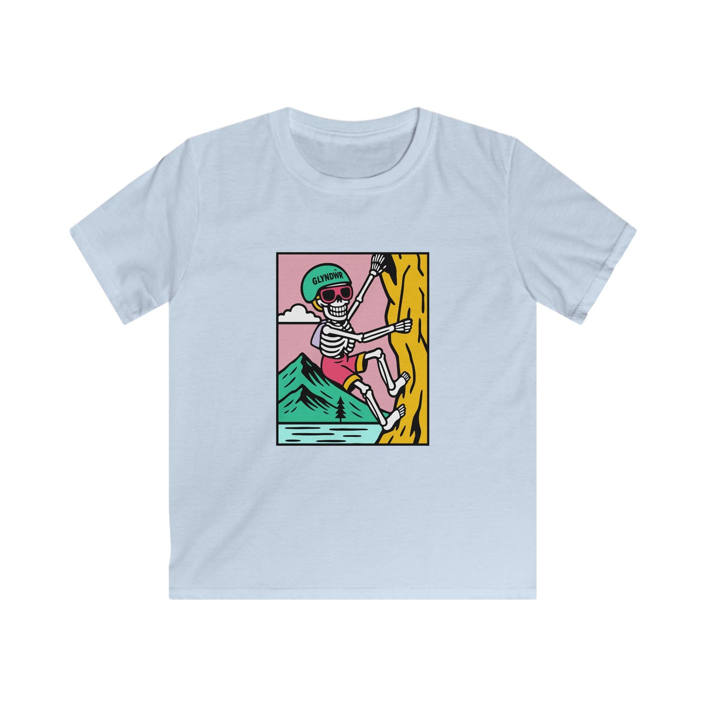 Kids Climbing Skeleton Glyndŵr T-Shirt – Retro Mountain Adventure Shirt